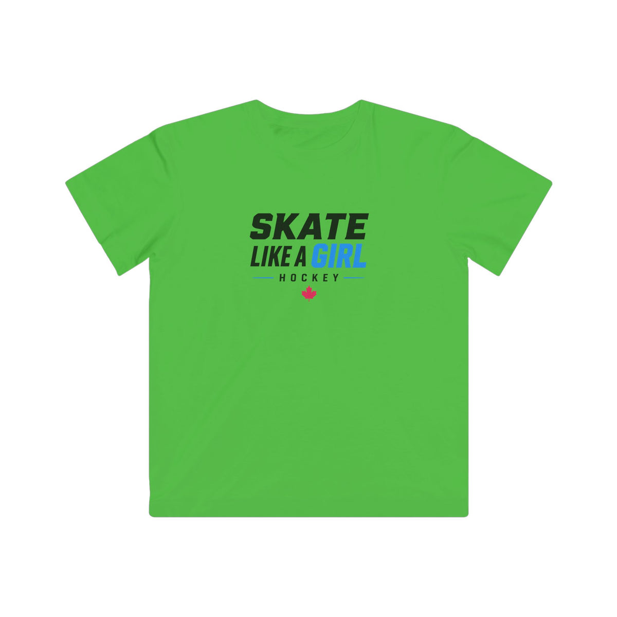 Kids Skate Like A Girl Hockey t-shirt in Apple - front, wordmark graphic
