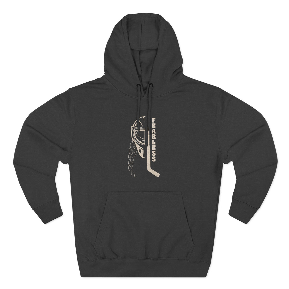 Fearless goalie hockey hoodie in Charcoal Heather - front, flat lay