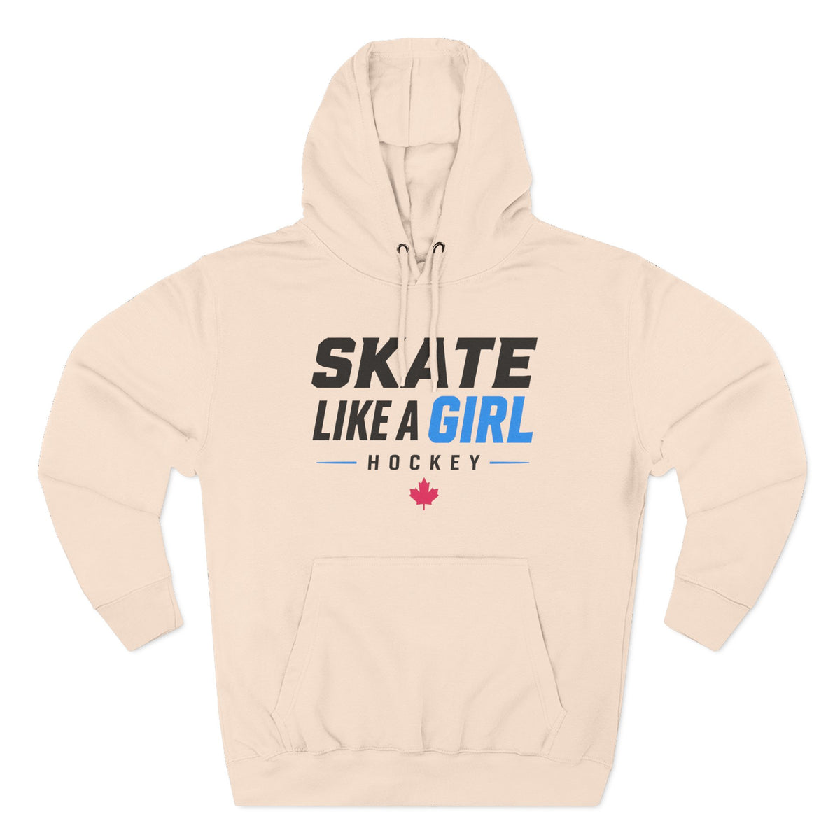 Skate Like A Girl Hockey hoodie in Pale Pink - front, flat lay
