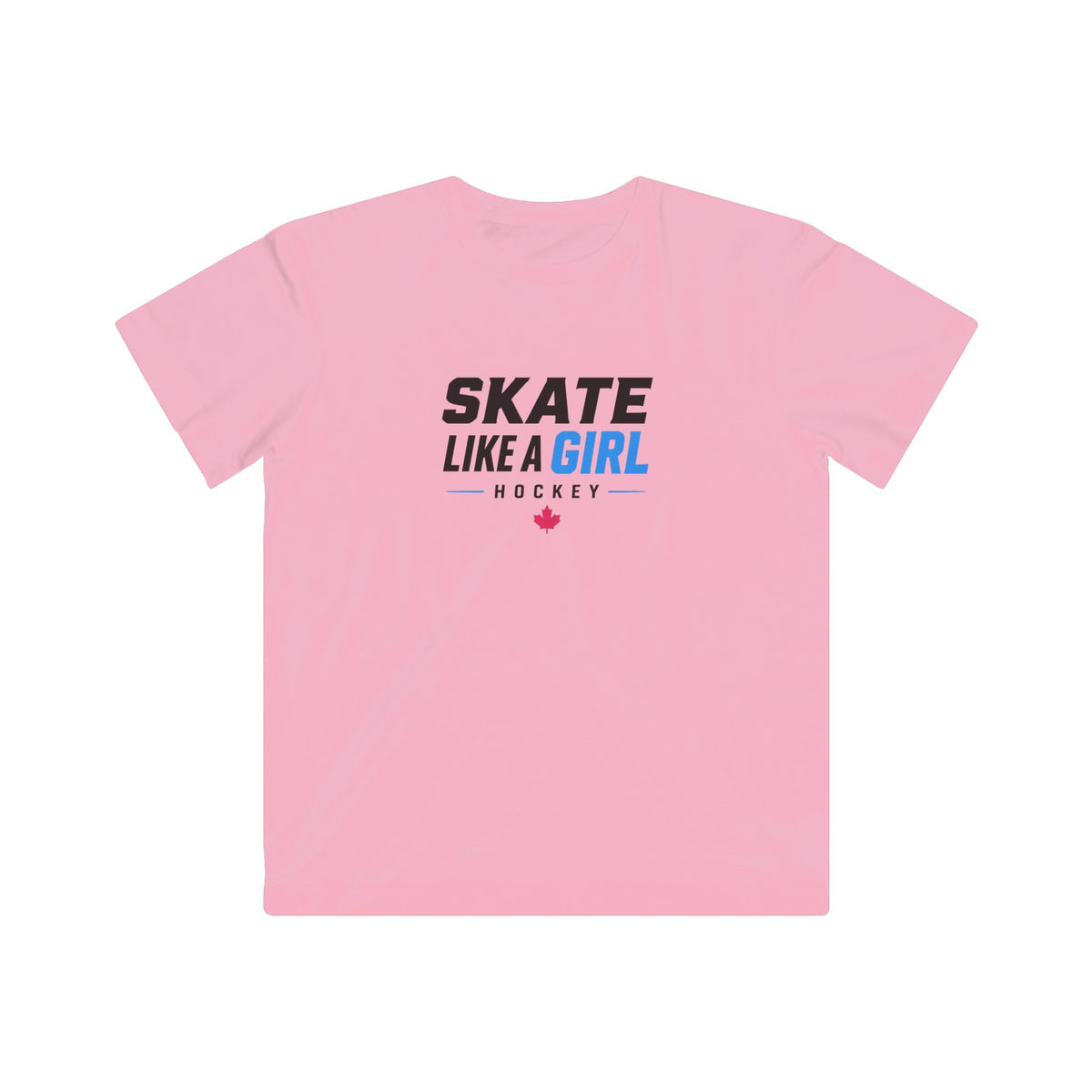 Kids Skate Like A Girl Hockey t-shirt in Pink - front, wordmark graphic