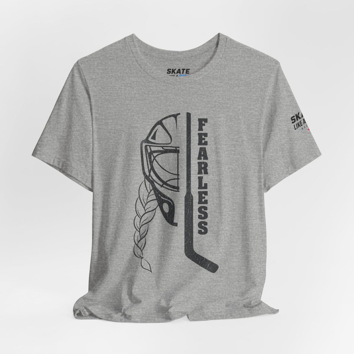 Skate Like A Girl Fearless Goalie hockey tee in Athletic Heather - styled