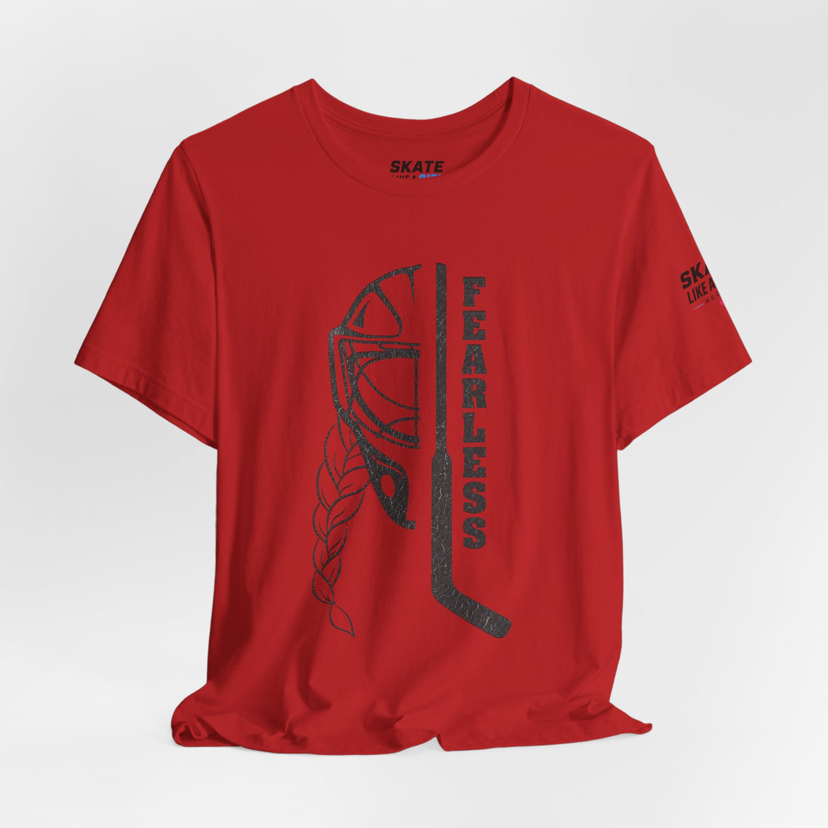 Skate Like A Girl Fearless Goalie hockey tee in Red - styled