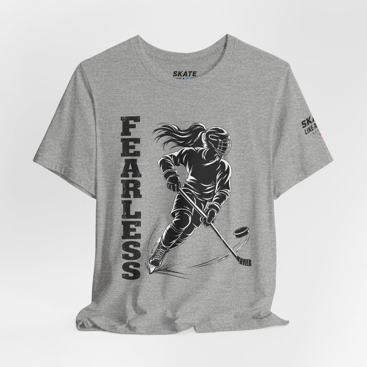 Skate Like A Girl Fearless hockey tee in Athletic Heather - styled