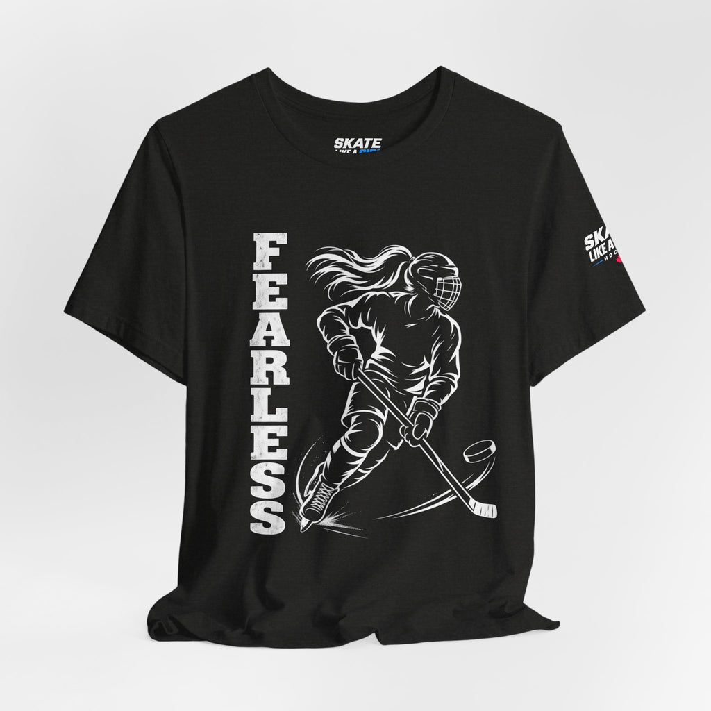 Skate Like A Girl Fearless hockey tee in Black Heather - styled