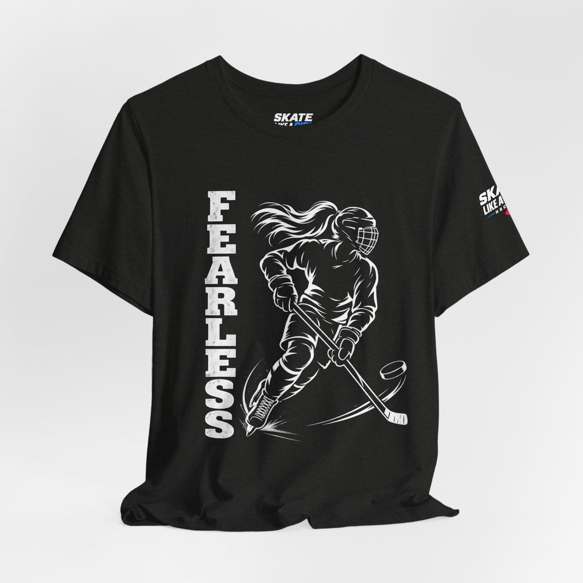 Skate Like A Girl Fearless hockey tee in Black Heather - styled
