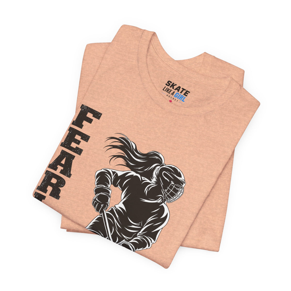 Skate Like A Girl Fearless hockey tee in Heather Peach - folded