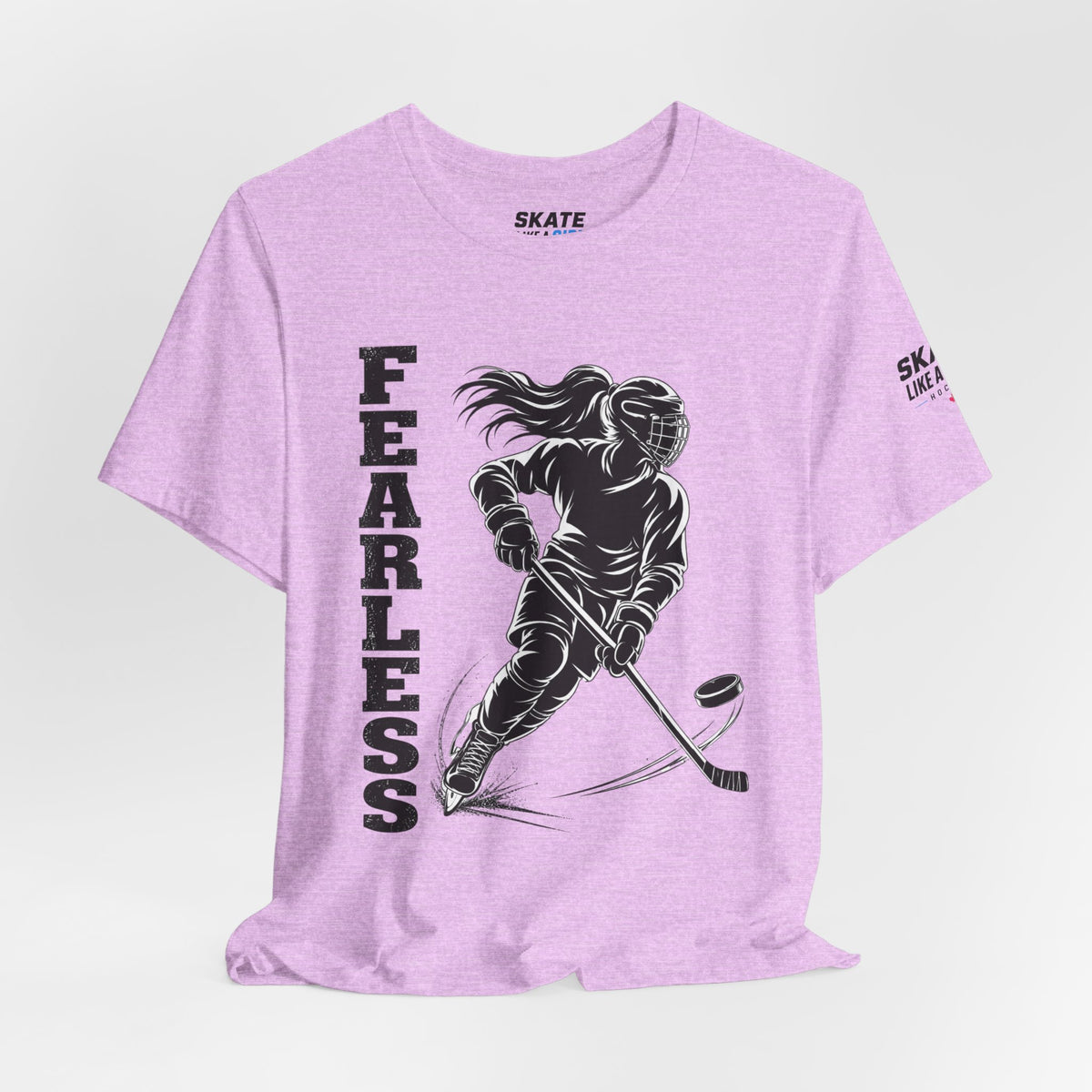 Skate Like A Girl Fearless hockey tee in Heather Prism Lilac - styled