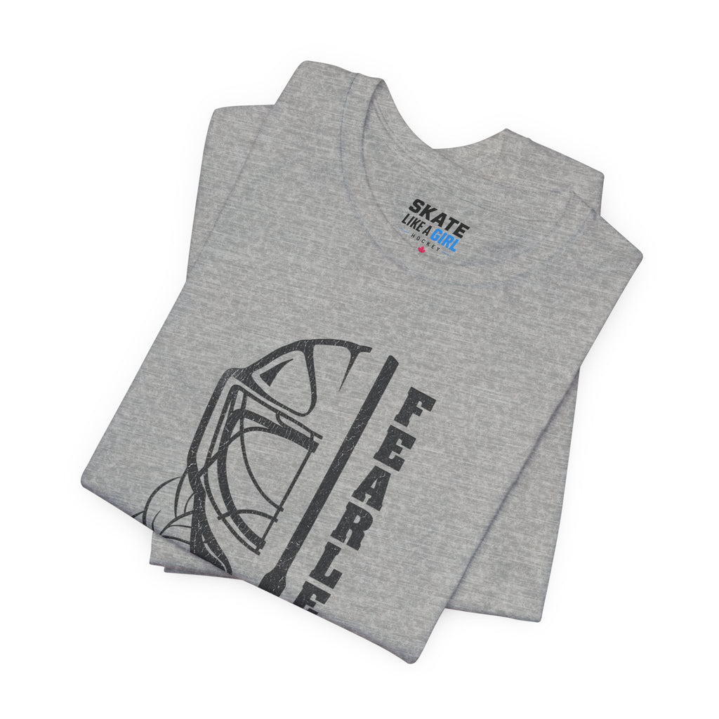 Skate Like A Girl Fearless Goalie hockey tee in Athletic Heather - folded