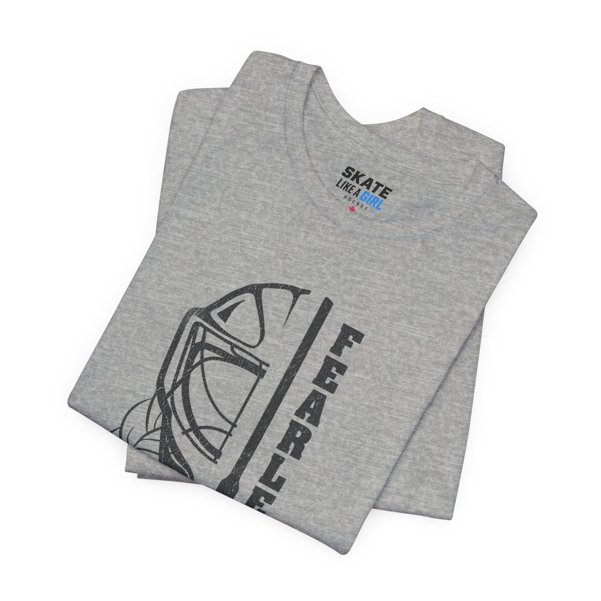Skate Like A Girl Fearless Goalie hockey tee in Athletic Heather - folded