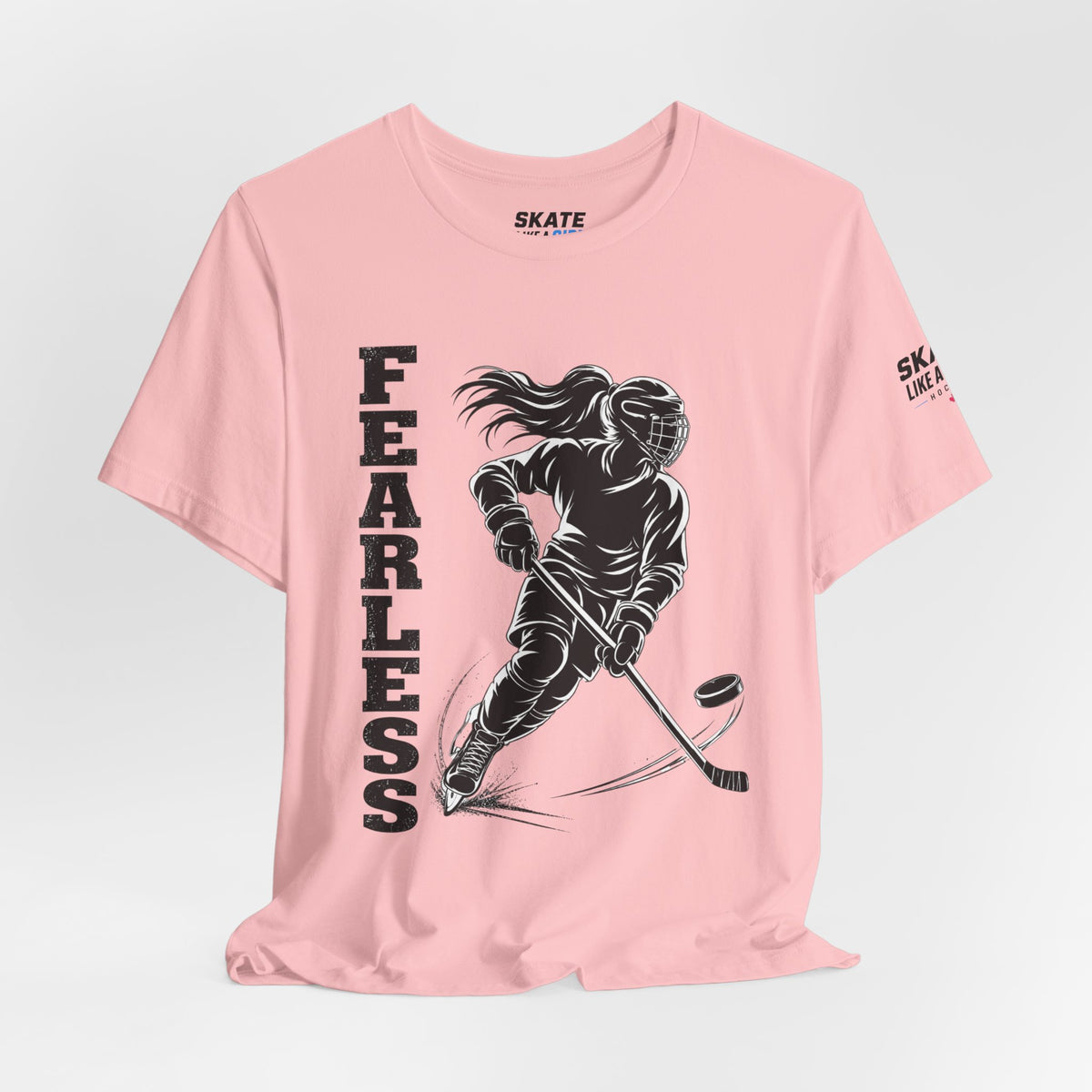 Skate Like A Girl Fearless hockey tee in Pink - styled