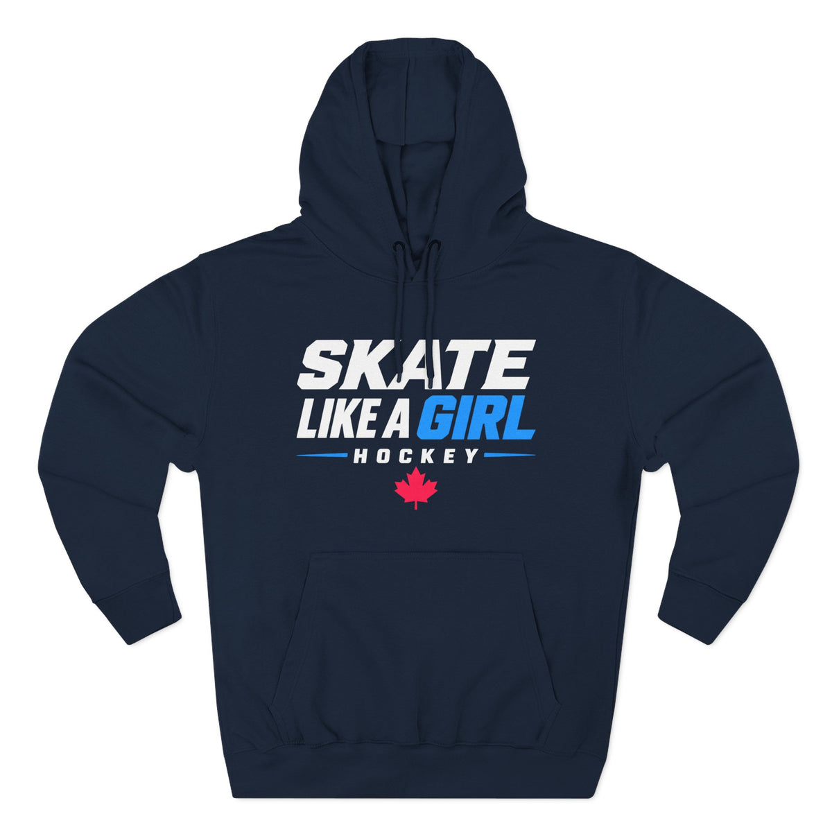 Skate Like A Girl Hockey hoodie in Navy - front, flat lay
