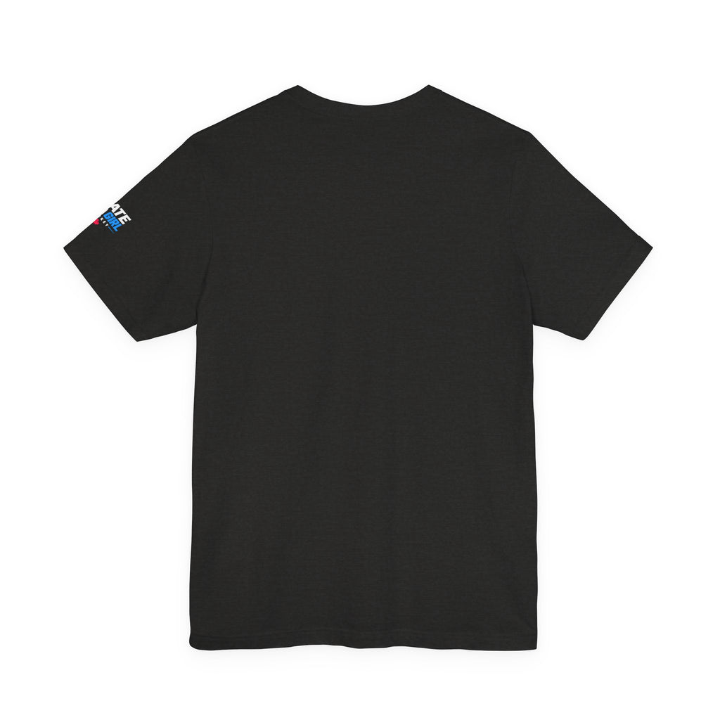 Skate Like A Girl Fearless Goalie hockey tee in Black Heather - back