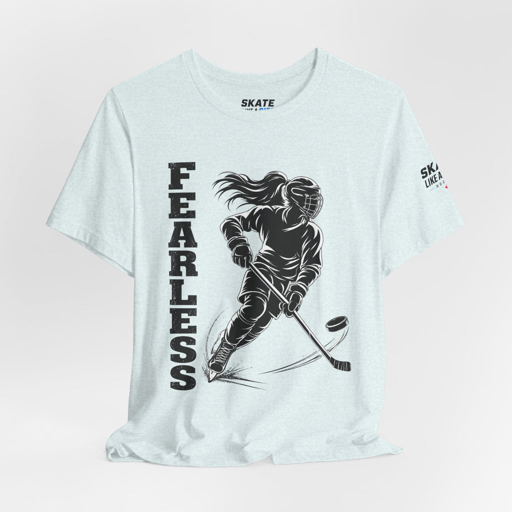 Skate Like A Girl Fearless hockey tee in Heather Ice Blue - styled