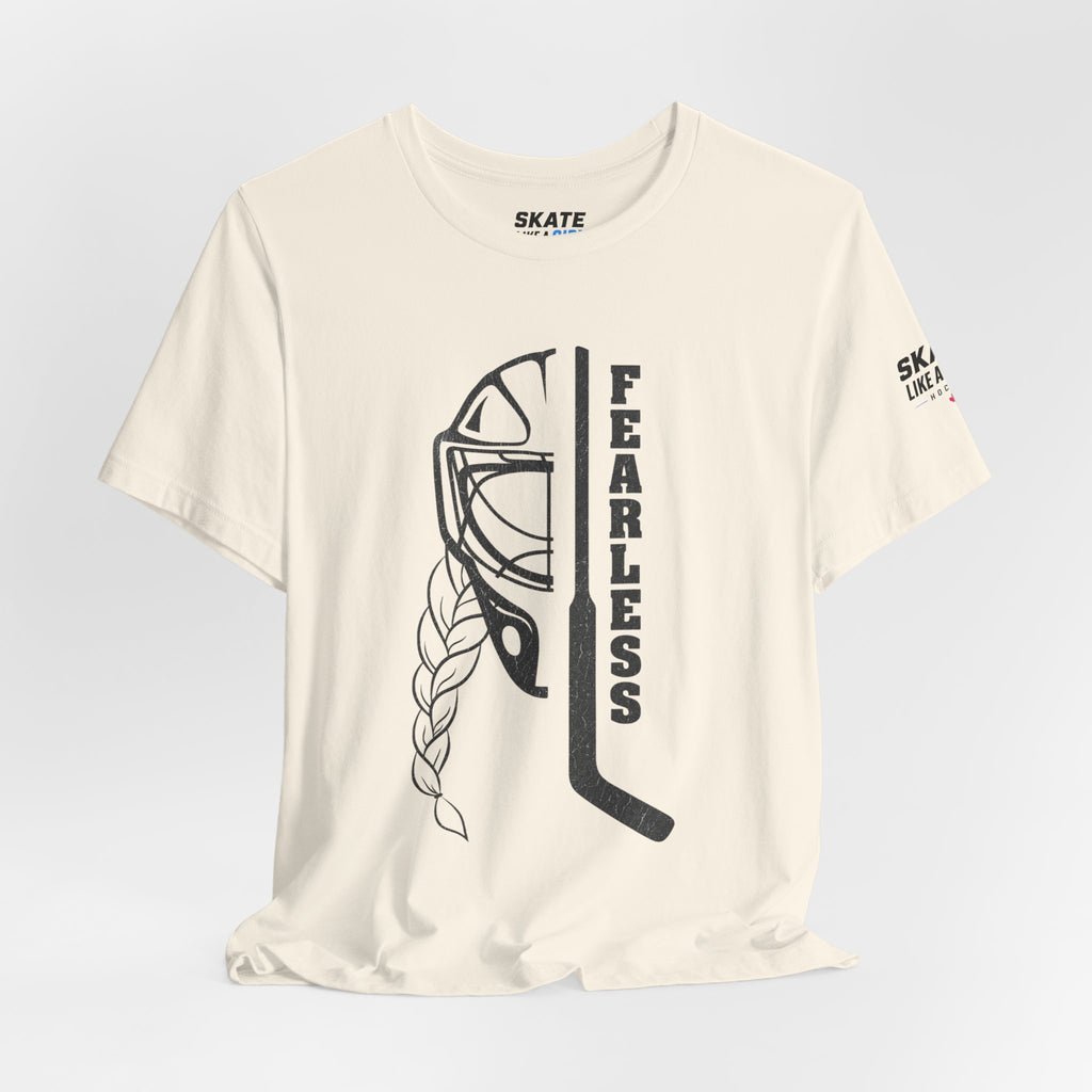 Skate Like A Girl Fearless Goalie hockey tee in Natural - styled