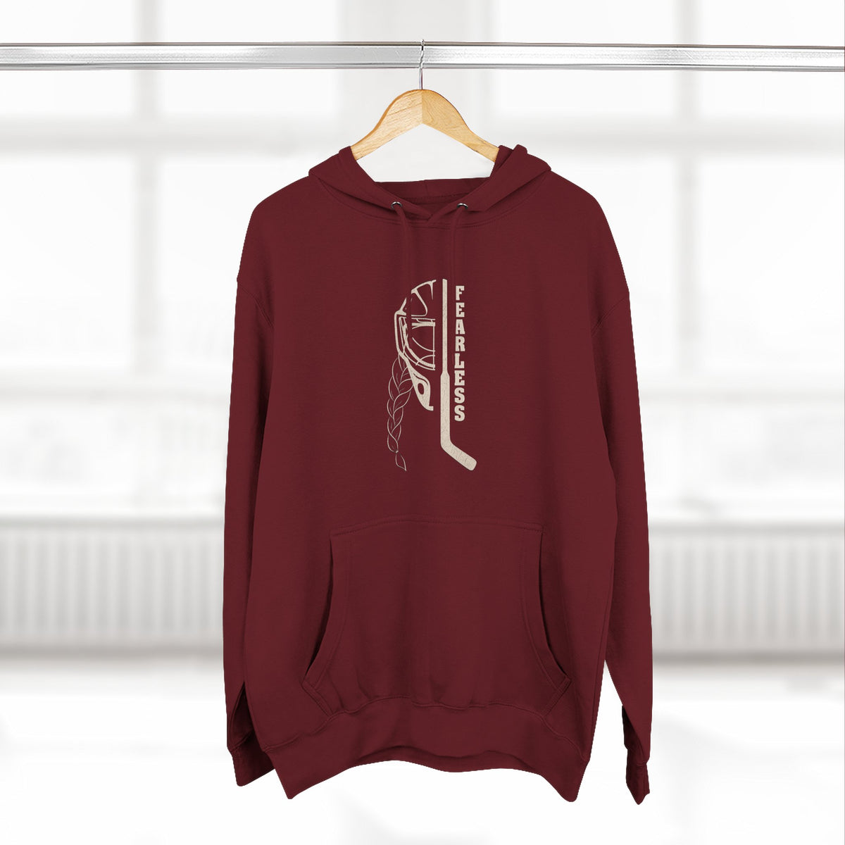 Fearless goalie hockey hoodie in Burgundy - hanging
