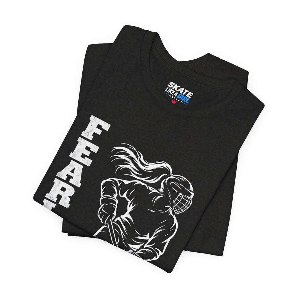 Skate Like A Girl Fearless hockey tee in Black Heather - folded