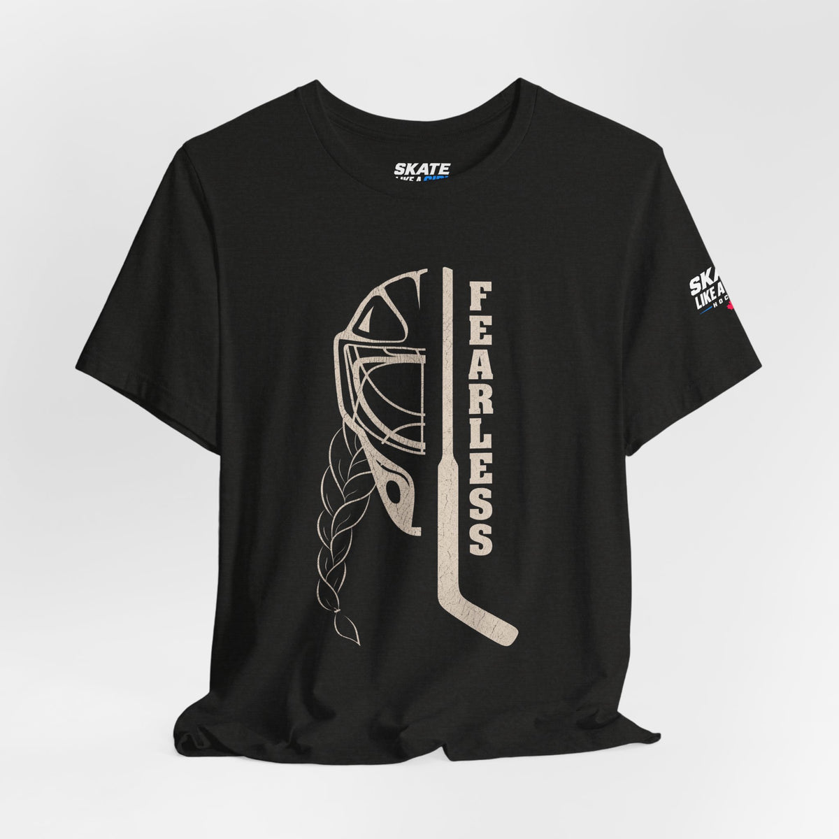 Skate Like A Girl Fearless Goalie hockey tee in Black Heather - styled