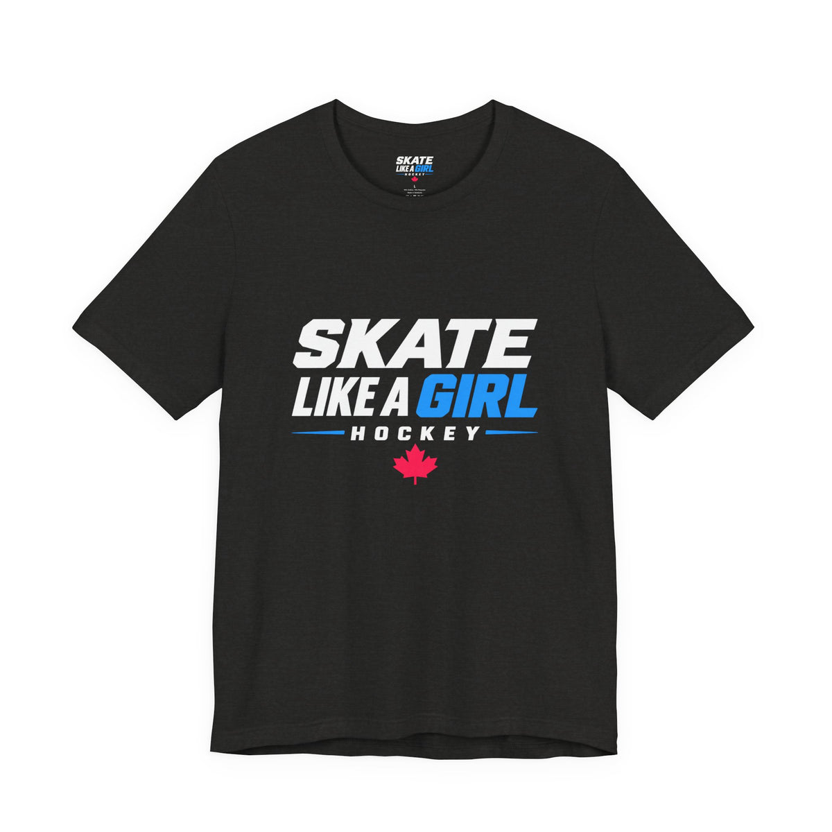 Skate Like A Girl Hockey wordmark tee in Mustard - front, full logo centered