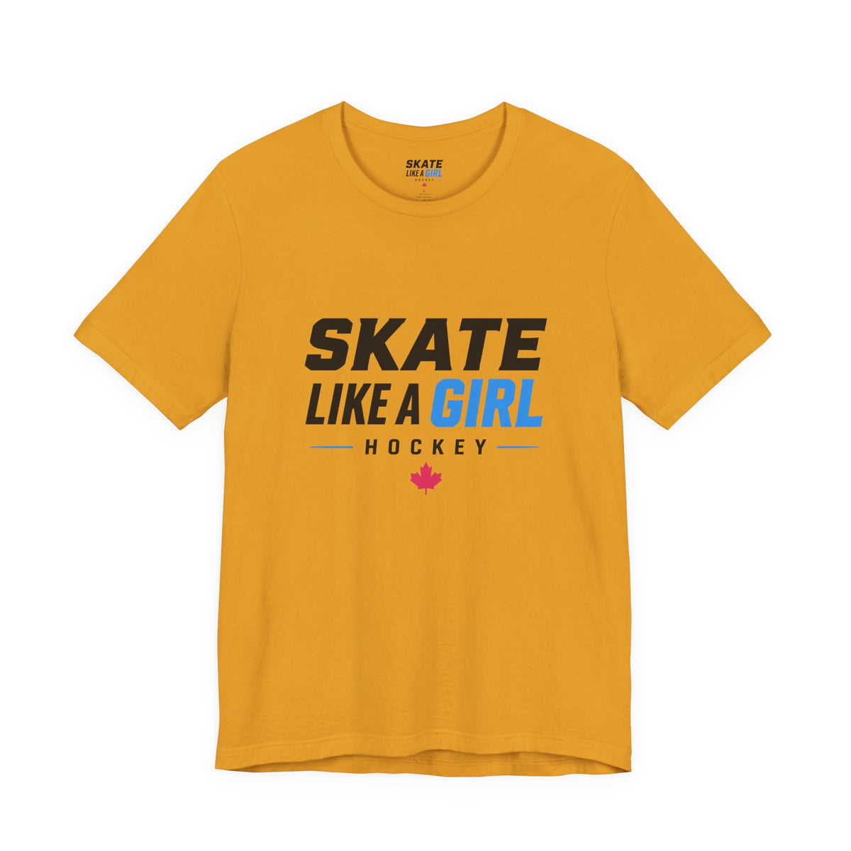 Skate Like A Girl Hockey wordmark tee in Black Heather - front, full logo centered