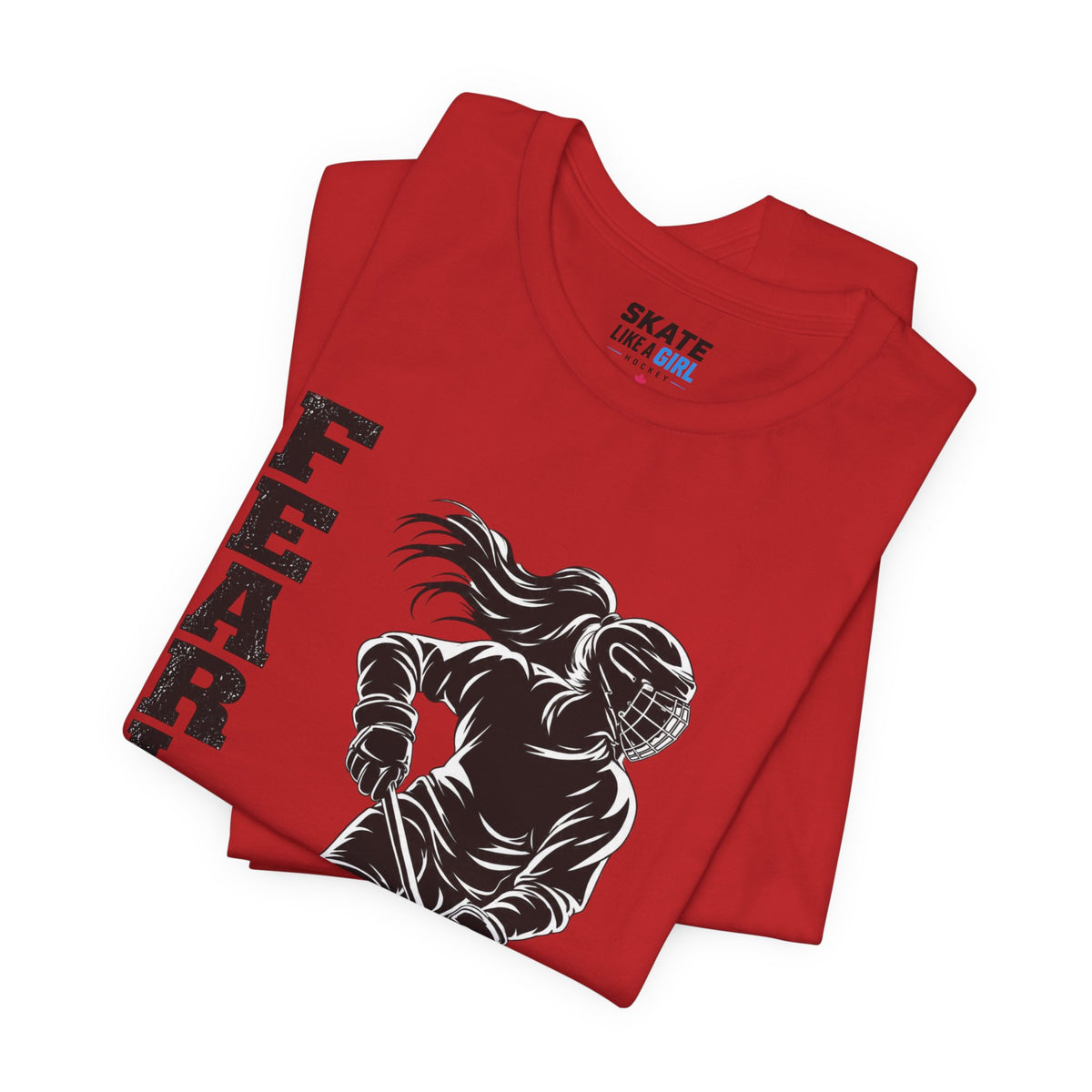 Skate Like A Girl Fearless hockey tee in Red - folded