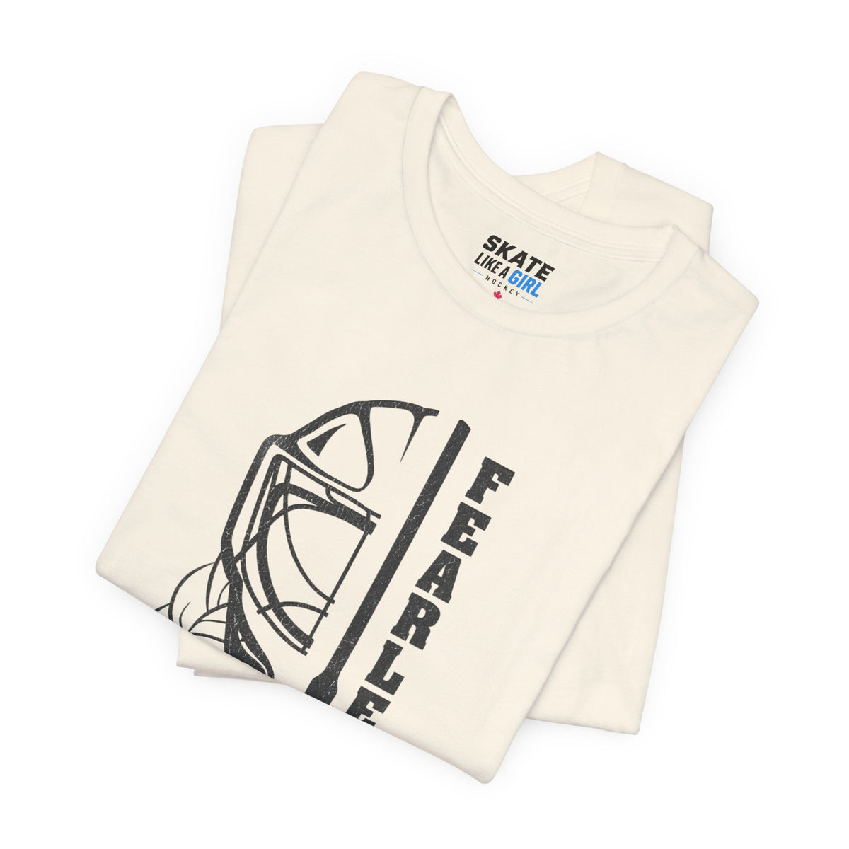 Skate Like A Girl Fearless Goalie hockey tee in Natural - folded