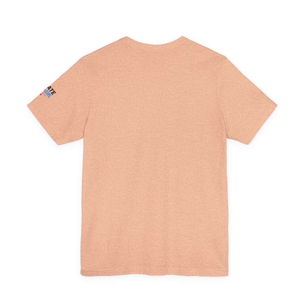 Skate Like A Girl Fearless Goalie hockey tee in Heather Peach - back