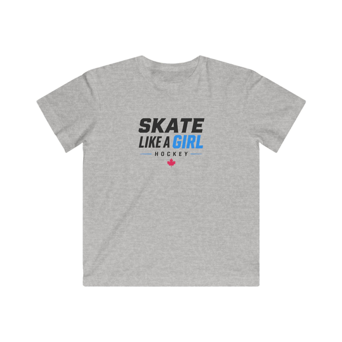 Kids Skate Like A Girl Hockey t-shirt in Heather - front, wordmark graphic