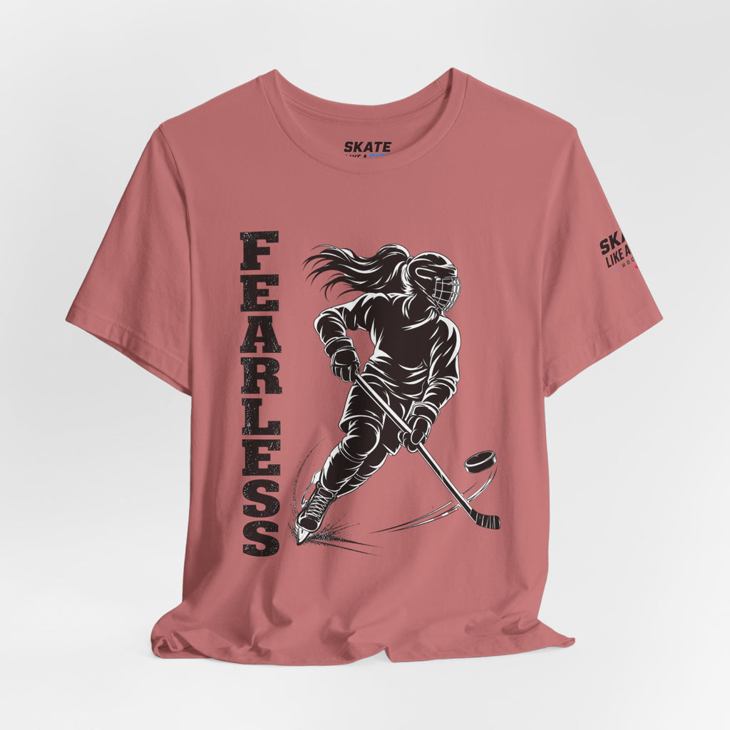 Skate Like A Girl Fearless hockey tee in Mauve - styled
