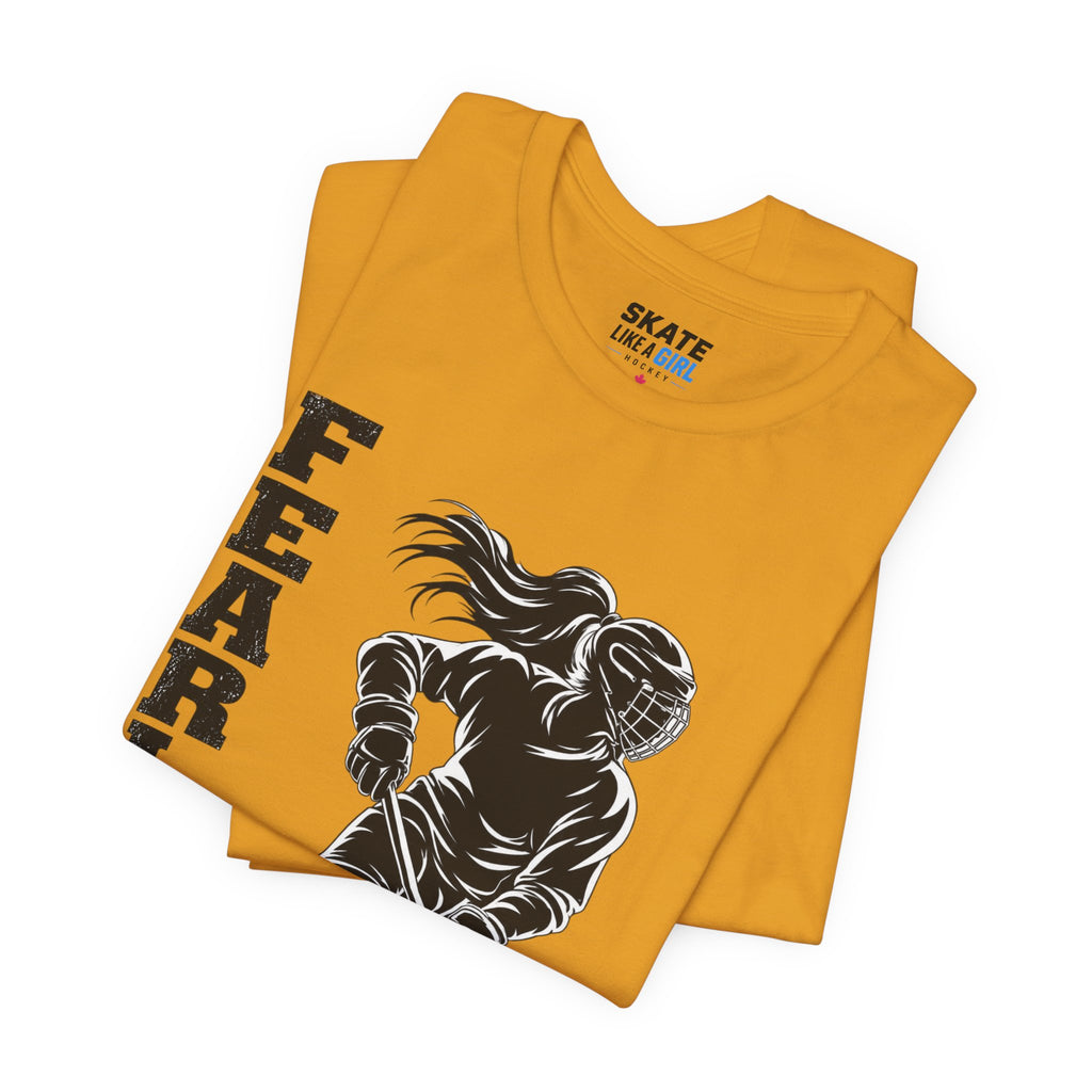 Skate Like A Girl Fearless hockey tee in Mustard - folded