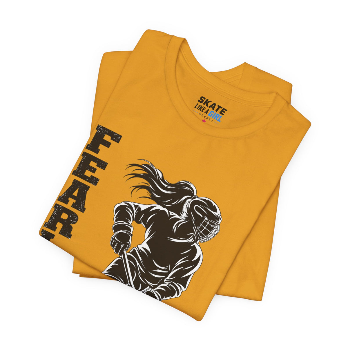 Skate Like A Girl Fearless hockey tee in Mustard - folded