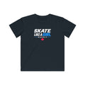 Kids Skate Like A Girl Hockey t-shirt in Black - front, wordmark graphic