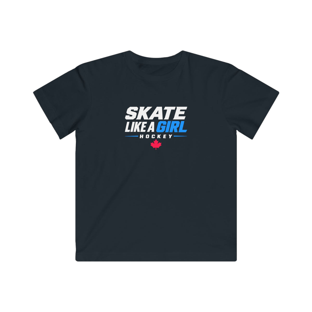 Kids Skate Like A Girl Hockey t-shirt in Black - front, wordmark graphic