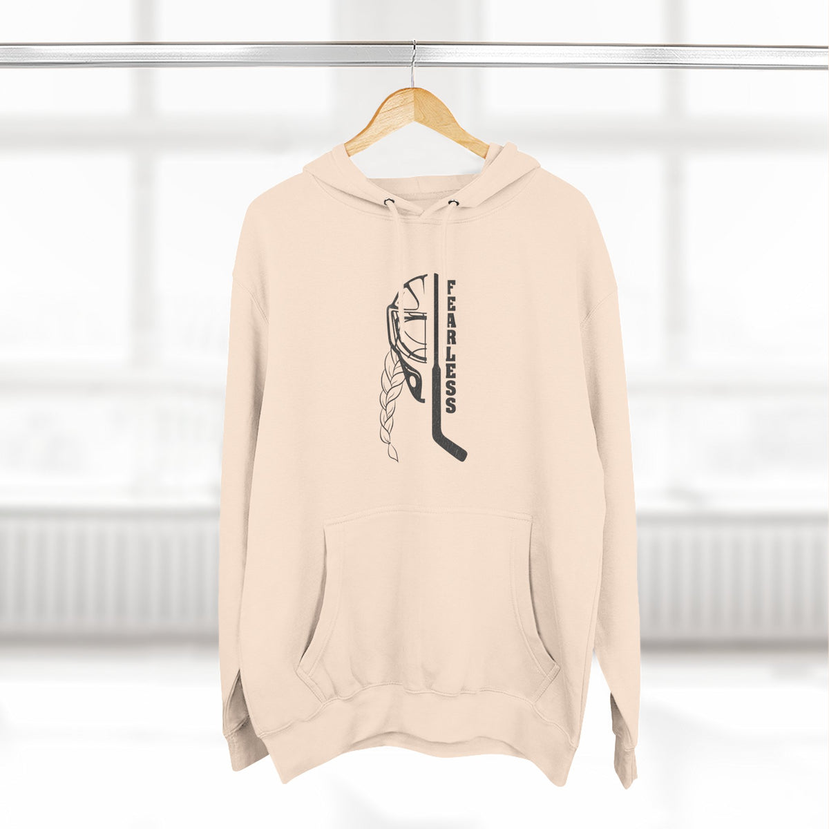 Fearless goalie hockey hoodie in Pale Pink - hanging