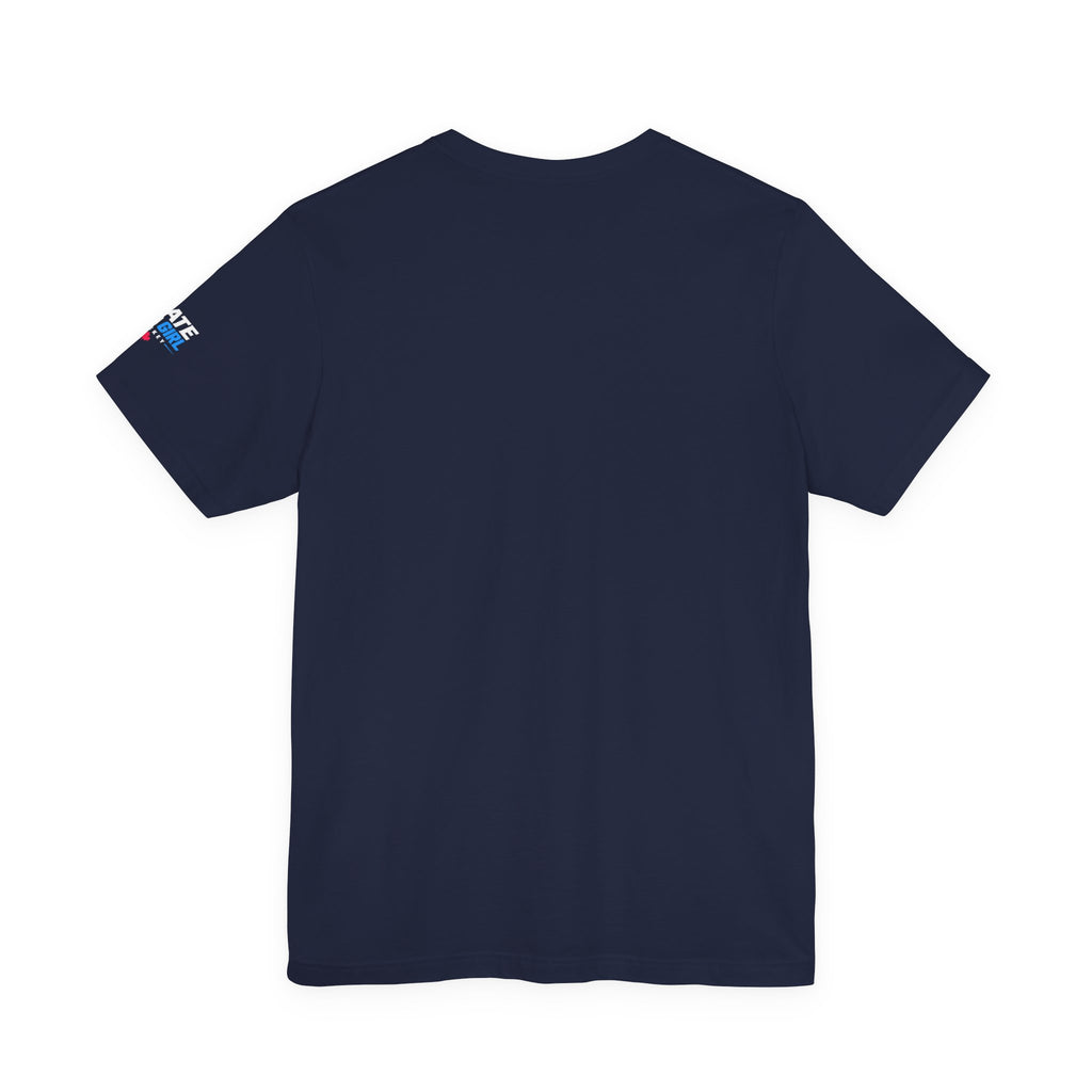 Skate Like A Girl Fearless Goalie hockey tee in Navy - back