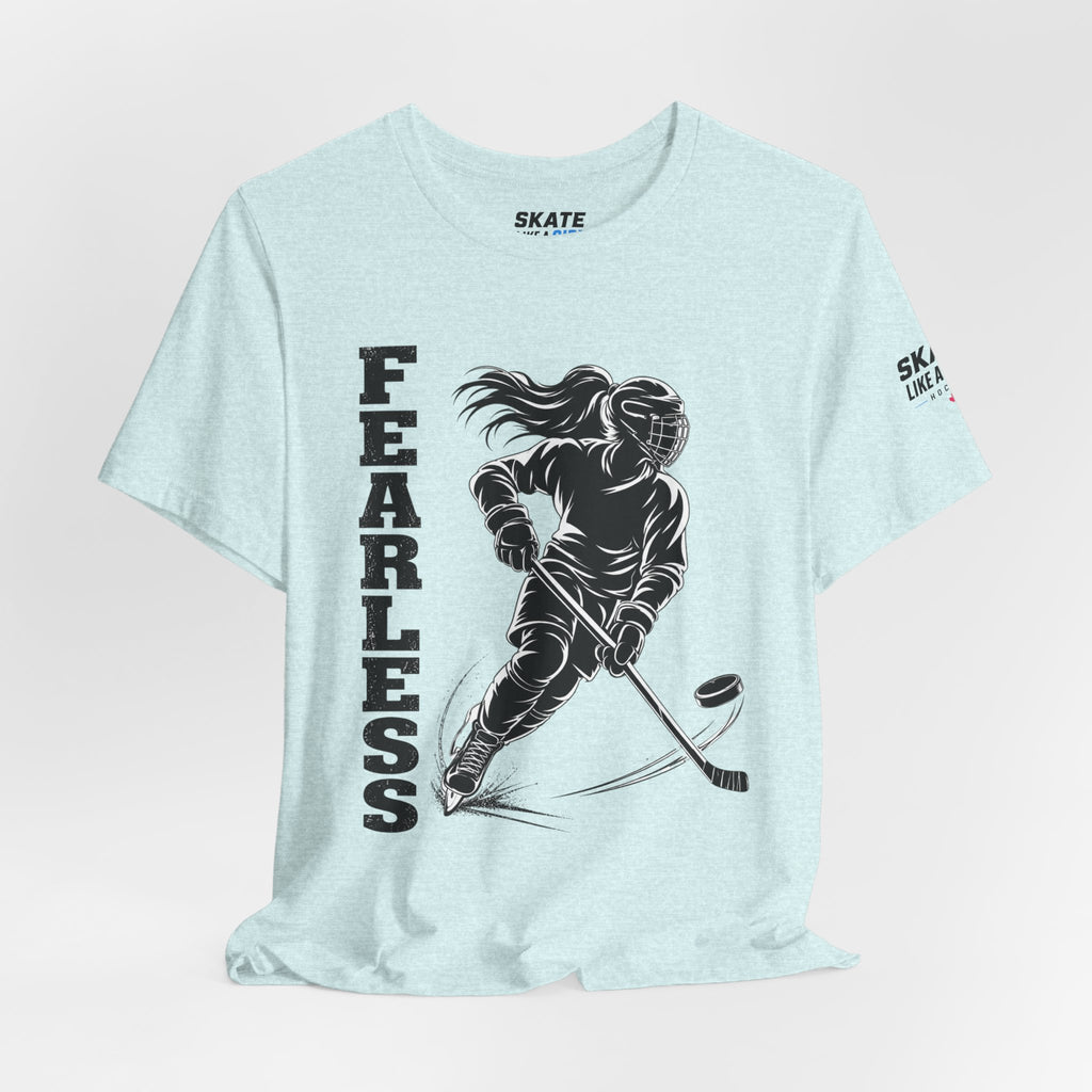 Skate Like A Girl Fearless hockey tee in Heather Prism Ice Blue - styled