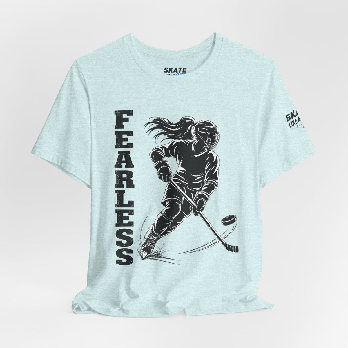 Skate Like A Girl Fearless hockey tee in Heather Prism Ice Blue - styled