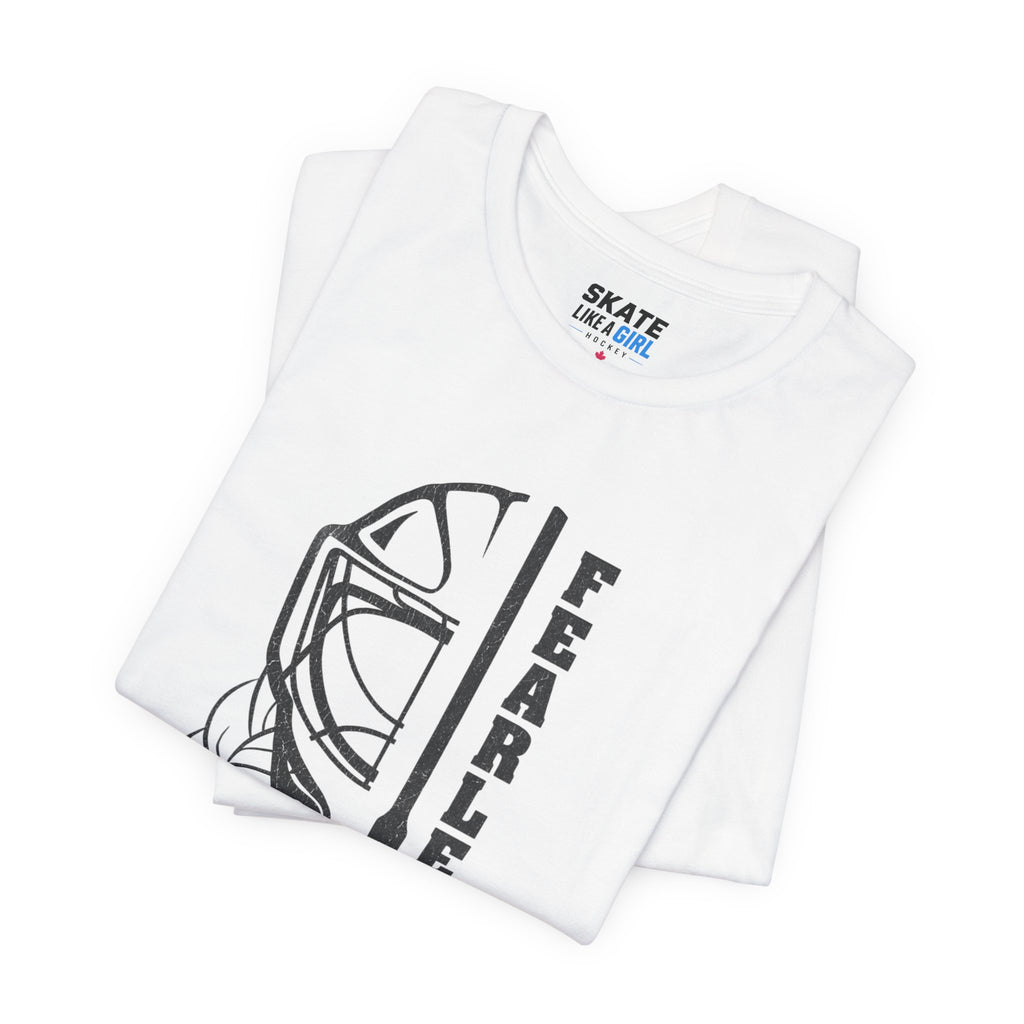 Skate Like A Girl Fearless Goalie hockey tee in White - folded