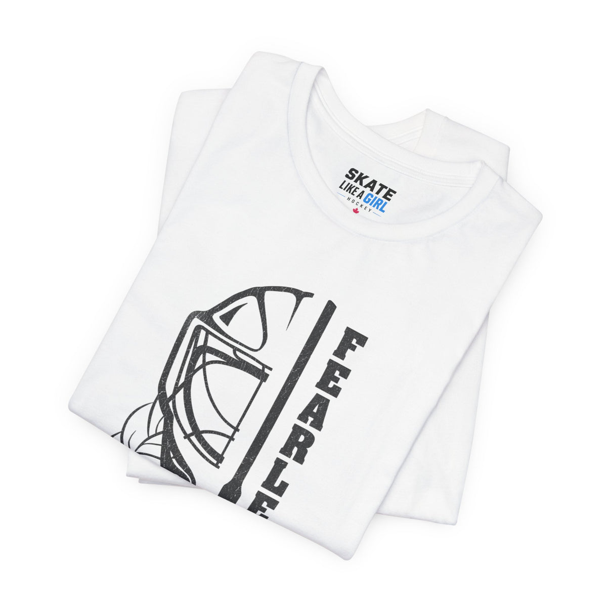 Skate Like A Girl Fearless Goalie hockey tee in White - folded