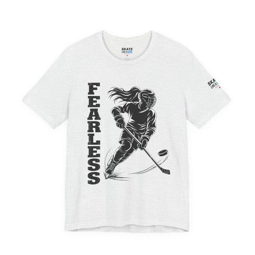 Skate Like A Girl Fearless hockey tee in Ash - front, FEARLESS graphic on chest