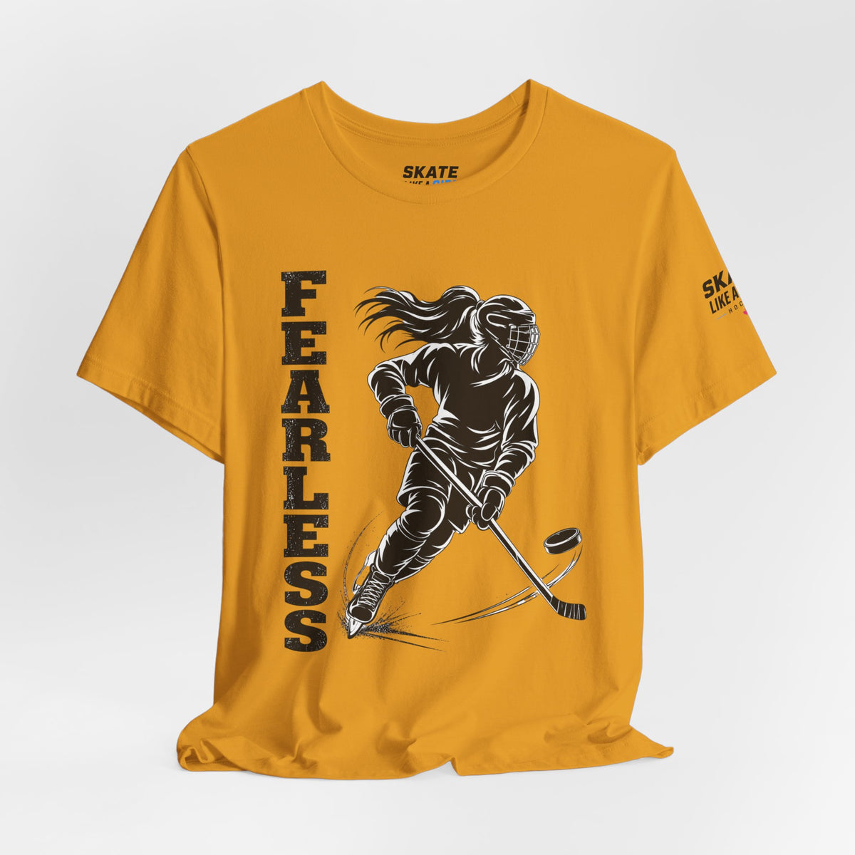 Skate Like A Girl Fearless hockey tee in Mustard - styled