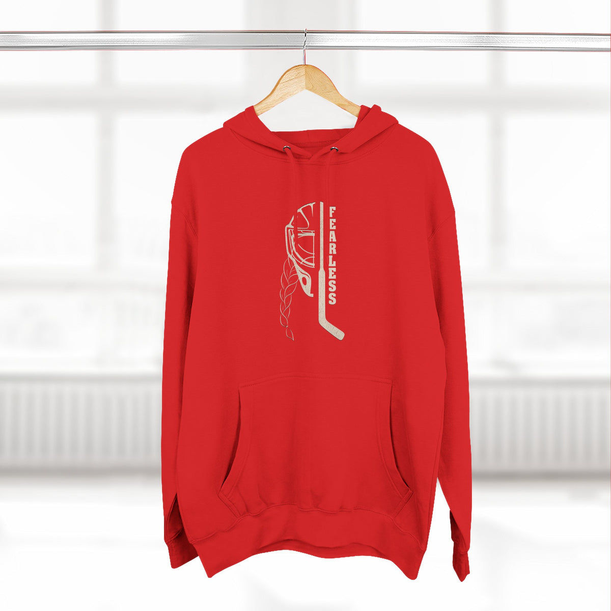 Fearless goalie hockey hoodie in Red - hanging