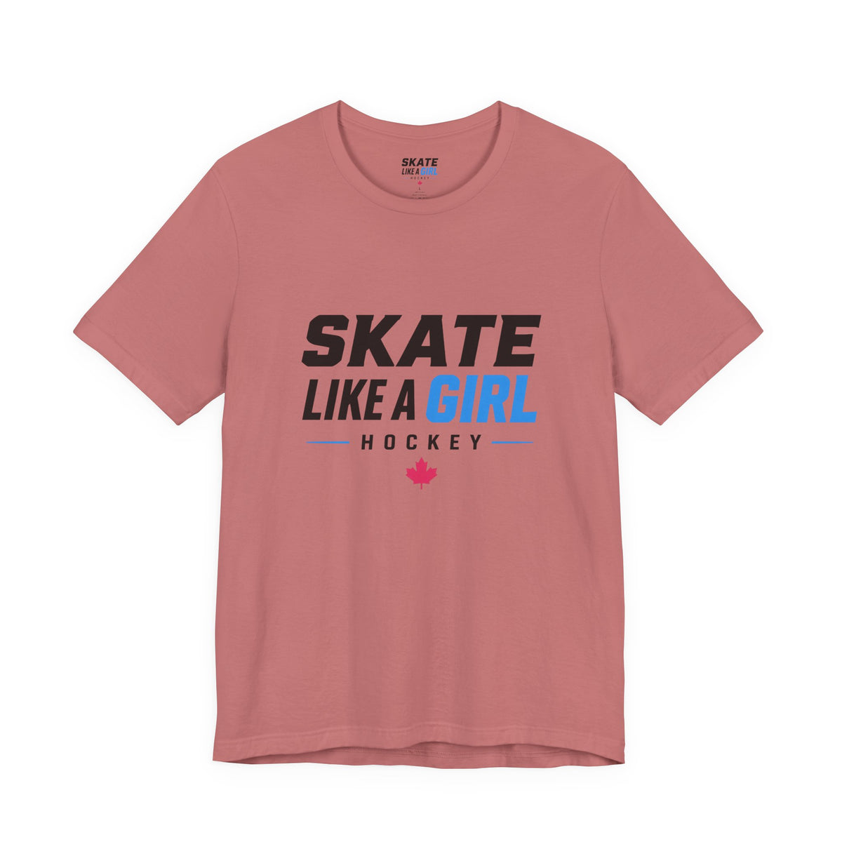 Skate Like A Girl Hockey wordmark tee in Mauve - front, full logo centered