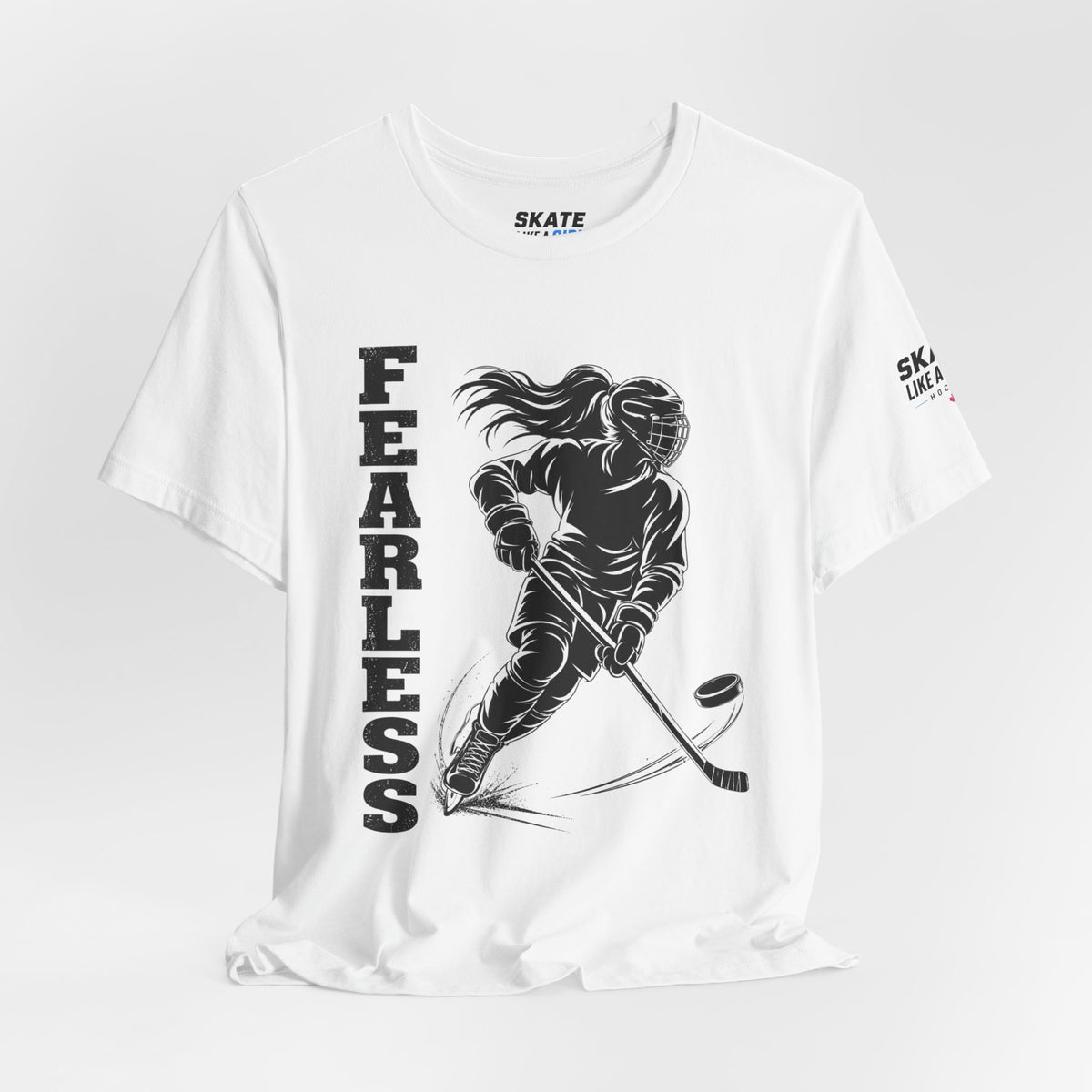 Skate Like A Girl Fearless hockey tee in White - styled