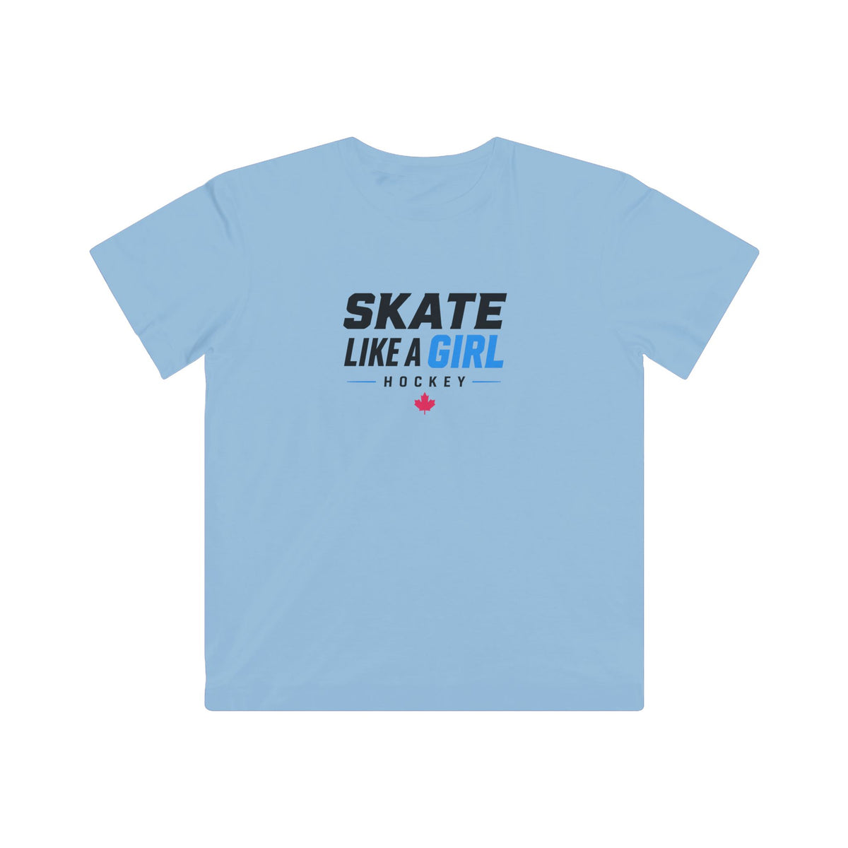 Kids Skate Like A Girl Hockey t-shirt in Light Blue - front, wordmark graphic