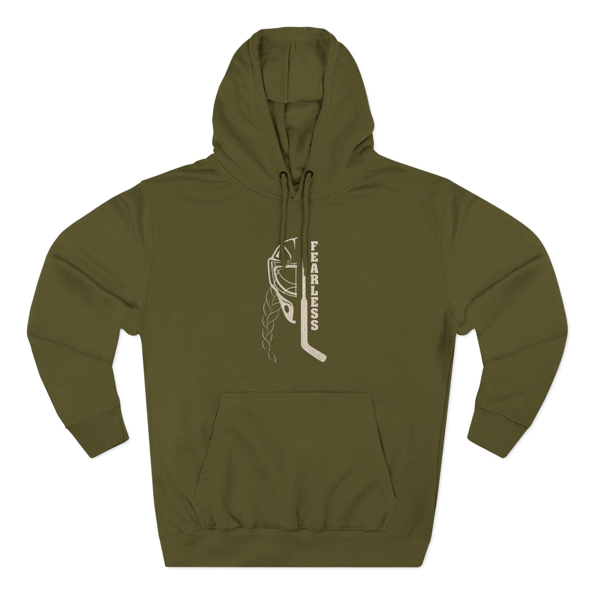Fearless goalie hockey hoodie in Army Green - front, flat lay