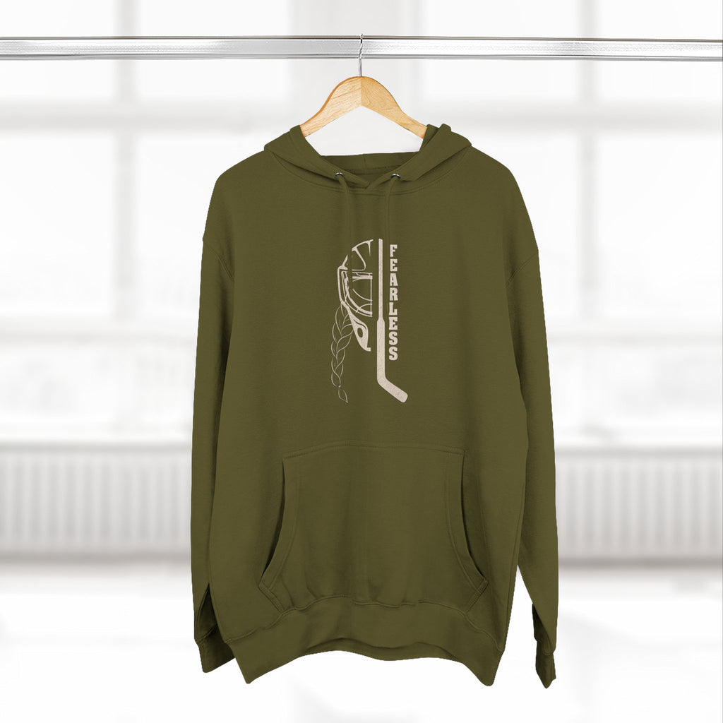 Fearless goalie hockey hoodie in Army Green - hanging