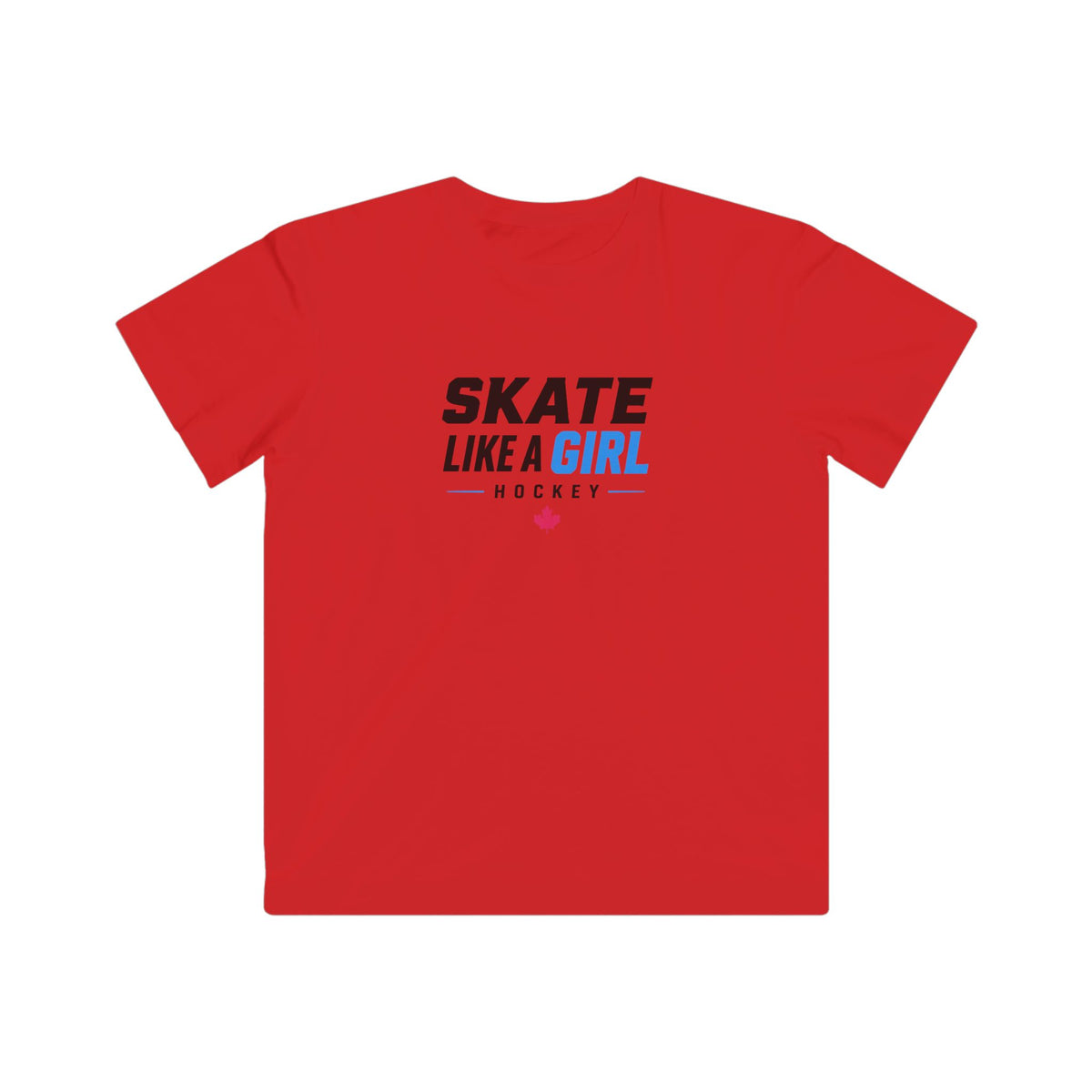 Kids Skate Like A Girl Hockey t-shirt in Red - front, wordmark graphic