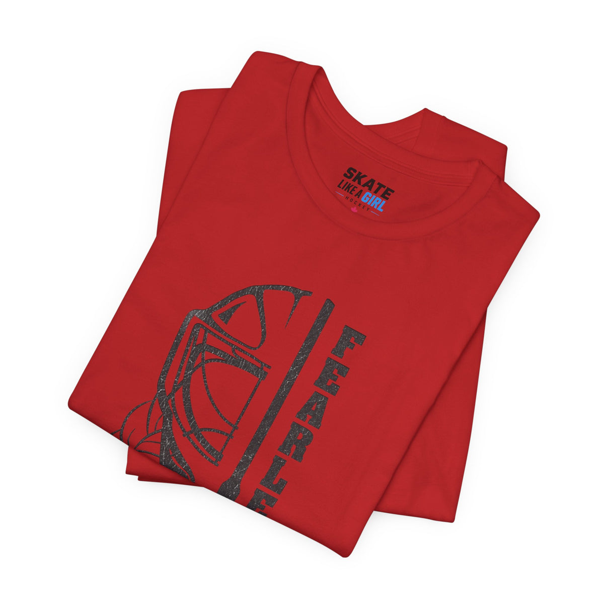 Skate Like A Girl Fearless Goalie hockey tee in Red - folded