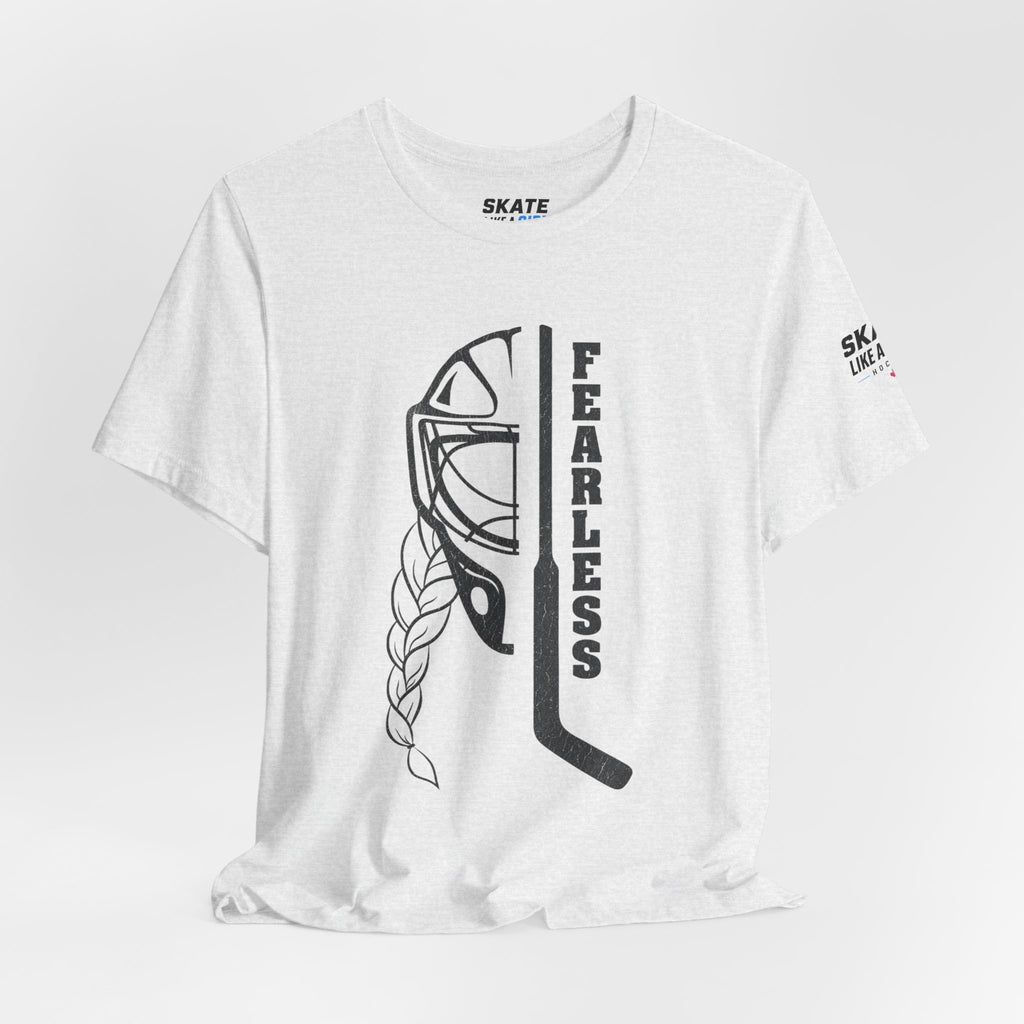 Skate Like A Girl Fearless Goalie hockey tee in Ash - styled
