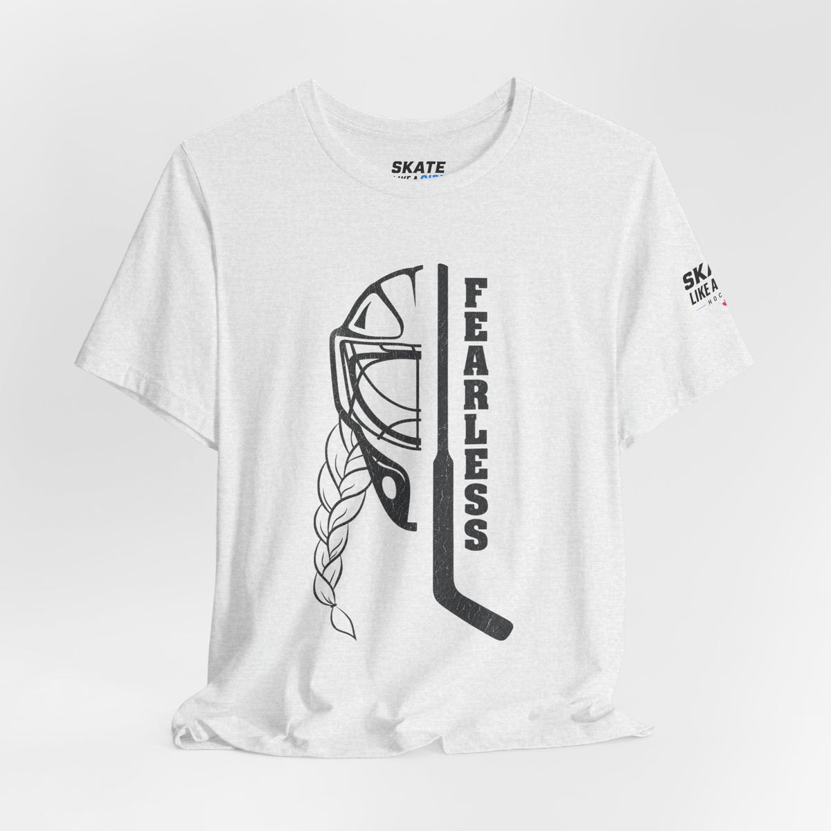 Skate Like A Girl Fearless Goalie hockey tee in Ash - styled